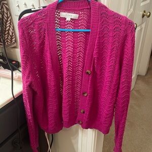 Loft raspberry/fuscia pointelle cardigan